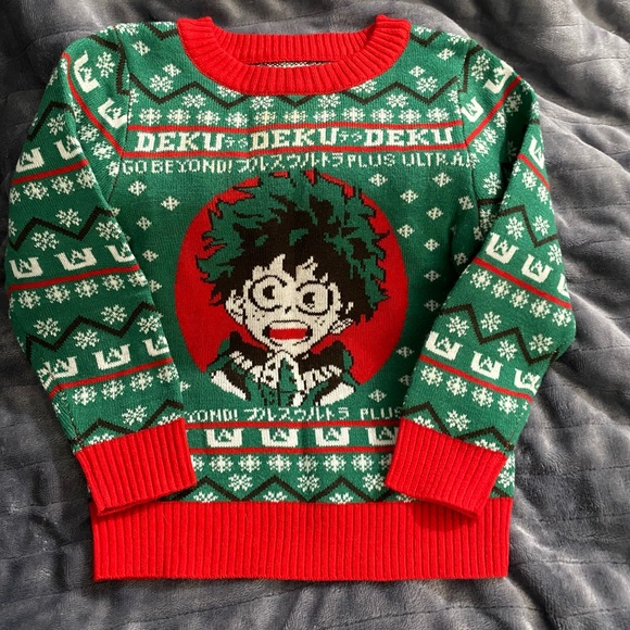 My Hero Academia Deku Christmas Sweater - Green and Red - Picture 1 of 2